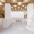 Bright Modern Elevator Hallway Interior With Wooden Shelves White Decor And Bench