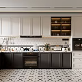 Modern Kitchen Interior With White Black Cabinets Hexagon Tile Backsplash And Appliances 3d model