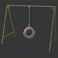 Outdoor Play Equipment Featuring Wooden Frame And Hanging Tire Swing
