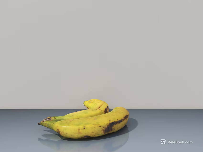 Yellow Bananas With Black Spots On Gray Tabletop Against Gray Wall Background 3d model 