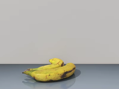 Yellow Bananas With Black Spots On Gray Tabletop Against Gray Wall Background 3d model