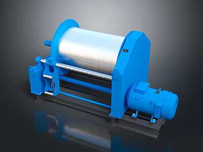 Heavy Duty Blue Industrial Winch with Metal Drum and Electric Motor 3d model