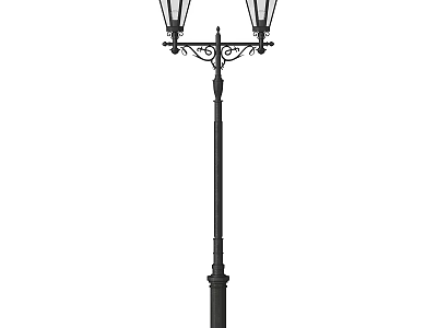 Classic Ornate Outdoor Lamp Featuring Double Lanterns And Decorative Black Post 3d model