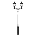 Classic Ornate Outdoor Lamp Featuring Double Lanterns And Decorative Black Post