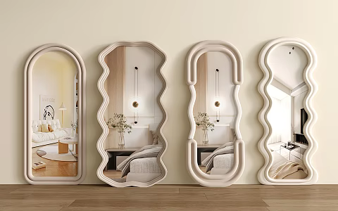 Modern Cream Style Floor Mirror Full-length Mirror Dressed Mirror Irregular Mirror 3d model