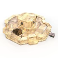 Ancient Stone Fortification Scene Component Featuring Octagonal Platform Central Tower Winch And Chest 3d model