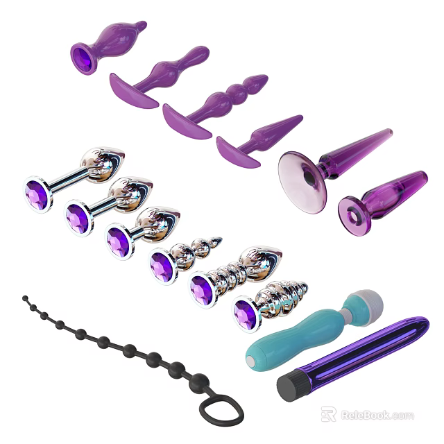 Purple Silver Silicone Intimate Wellness Products For Personal Care Use 3d model 