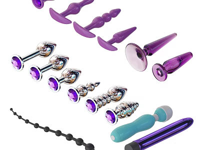 Purple Silver Silicone Intimate Wellness Products For Personal Care Use 3d model