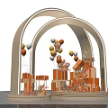 Decorative Display Stand With Two Arches Orange White Balloons And Gift Boxes 3d model