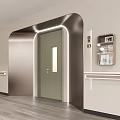 Modern Hospital Lobby Space With Reception Medical Staff And Wheelchair