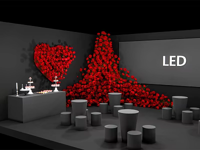 Modern Red Rose Floriculture Waterfall Wedding Meichen 3d model