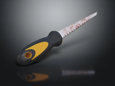 Practical Hand Saw Hardware Tool with Black and Yellow Handle and Sharp Serrated Blade Design 3d model