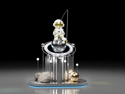 Astronaut Figurine On Spherical Model With Metal Stand And Decorative Orbs 3d model