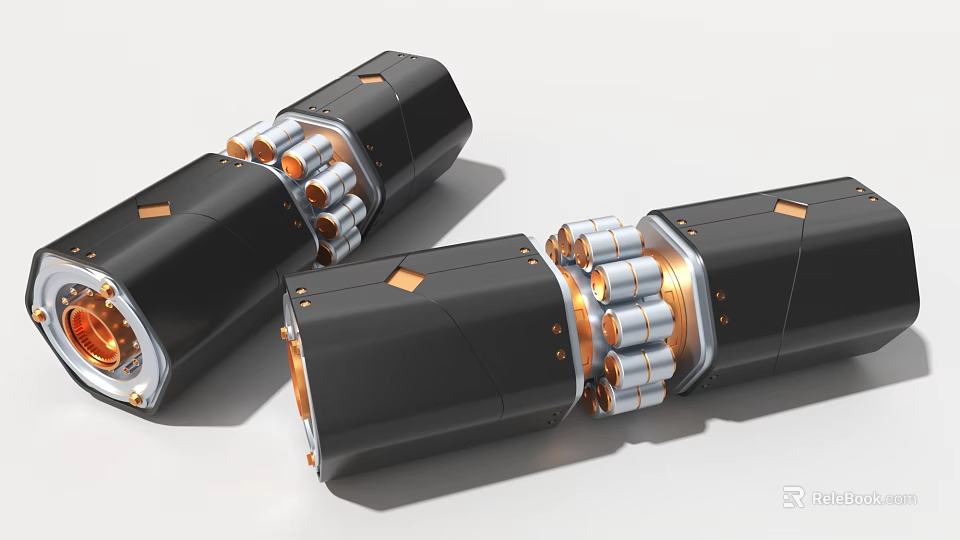 Durable Black Industrial Equipment Featuring Metal Rings Orange Accents And Rotating Mechanisms 3d model 