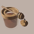 Fresh Natural Honey In Clear Glass Jar With Wooden Dipper And Lid