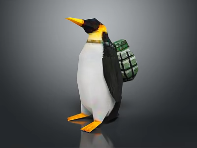 3D Penguin Character Carrying Green Checkered Backpack in Stylish Design 3d model