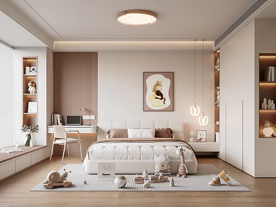 Cozy Kids Room Interior With Bed Toys Desk And Decorative Wall Art 3d model