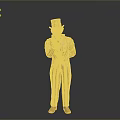 Golden Man Statue In Suit With Top Hat Pointing Forward Figure