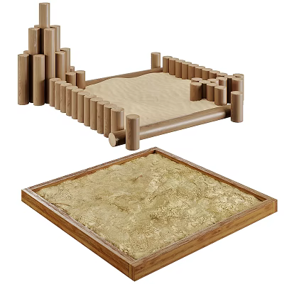 Wooden Sandpit Play Equipment with Frame Enclosure for Kids Outdoor Fun Area 3d model