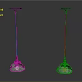 Two Elegant Hanging Chandeliers With Light Green Patterned Shades
