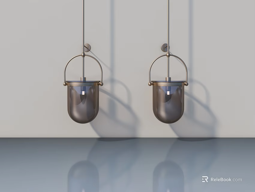 Modern Metallic Pendant Lights With Ring Handle Hanging On White Wall And Floor Reflection 3d model