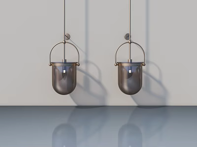 Modern Metallic Pendant Lights With Ring Handle Hanging On White Wall And Floor Reflection 3d model