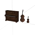 Vintage Wooden Musical Instruments Display Featuring Piano Cello And Violin