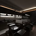 Luxurious Beauty Hair Salon Interior With Dark Cabinets Marble Walls And Modern Lighting