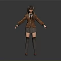 Child in School Uniform with Brown Coat Vest Gray Pleated Skirt and Knee High Socks