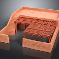 Traditional Red Brick Residential Building With Staircase And Roofed Section Design