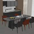 Modern Dining Table Set With Marble Top And Gray Brown Chairs 3d model