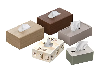Assorted Colorful Tissue Boxes Featuring Wooden Brown Gray Beige And Patterned Styles 3d model