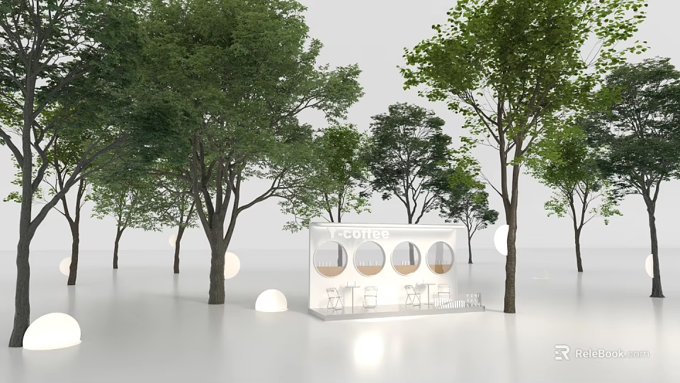Outdoor Table with Modern Design Showcased in Garden Surrounded by Lush Green Trees 3d model 