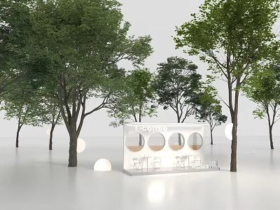 Outdoor Table with Modern Design Showcased in Garden Surrounded by Lush Green Trees 3d model