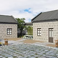 Traditional Garden Landscape with Courtyard Stone Pathway Plants and Stone Lanterns