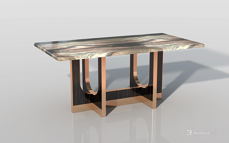 Modern Dining Table With Marble Top And Copper U Shaped Legs Design 3d model 