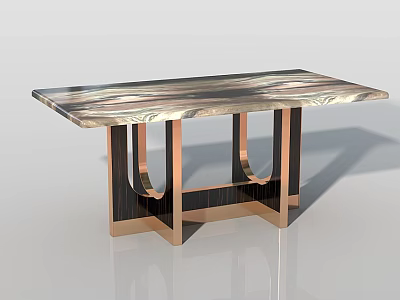 Modern Dining Table With Marble Top And Copper U Shaped Legs Design 3d model