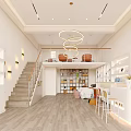 Clothing Store Interior With White Decor Staircase Round Pendant Lights Display Shelves And Front Desk