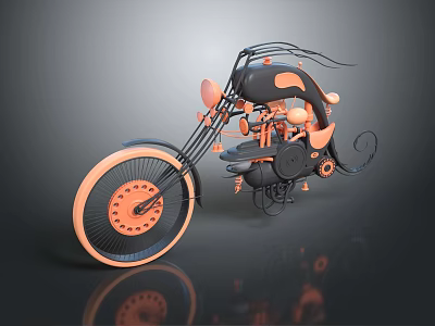 3D Rendered Black and Orange Futuristic Motorcycle With Unique Curved Design Details 3d model
