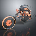 3D Rendered Black and Orange Futuristic Motorcycle With Unique Curved Design Details