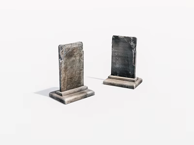 Two Weathered Stone Tablets With Pedestal Bases And Textured Surfaces 3d model