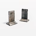 Two Weathered Stone Tablets With Pedestal Bases And Textured Surfaces