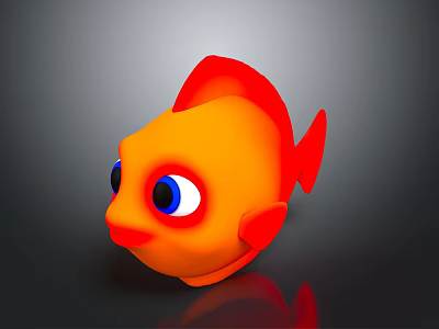 Orange Cartoon Fish With Big Blue Eyes Red Fins And Red Tail On Gray Background 3d model