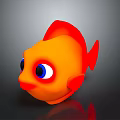 Orange Cartoon Fish With Big Blue Eyes Red Fins And Red Tail On Gray Background