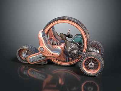 Futuristic Three Wheeled Car With Metallic Structure And Large Wheels Design 3d model