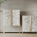 Elegant Modern Console And Side Cabinets With Floral Pattern Doors And Golden Frame 3d model