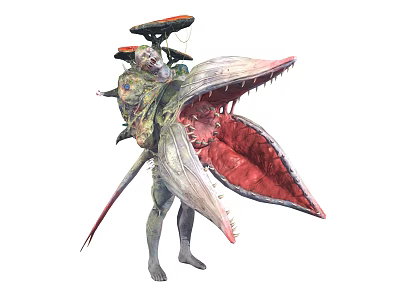 Fierce Game Movie Character With Giant Mouth Red Interior Biomechanical Back Gear And Long Tail 3d model