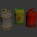 Vintage Colored Gas Cylinders Silver Yellow Red Fuel Storage Equipment