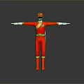Red Action Figure Toy With Red Jumpsuit Gold Accents Helmet And Outstretched Arms