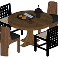 Wooden Round Dining Table Set With Four Lattice Back Chairs And Decorative Tray